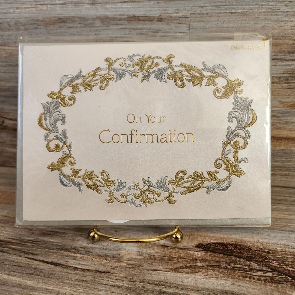 Papyrus Confirmation Greeting Card Embroidered Gold Foil Filigree Religious New